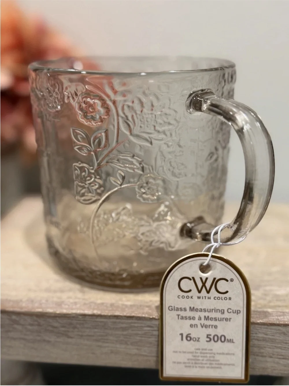 CWC Cook With Color Glass Measuring Cups 16oz & 32oz ~ 2 & 4 Cups CREAM Floral